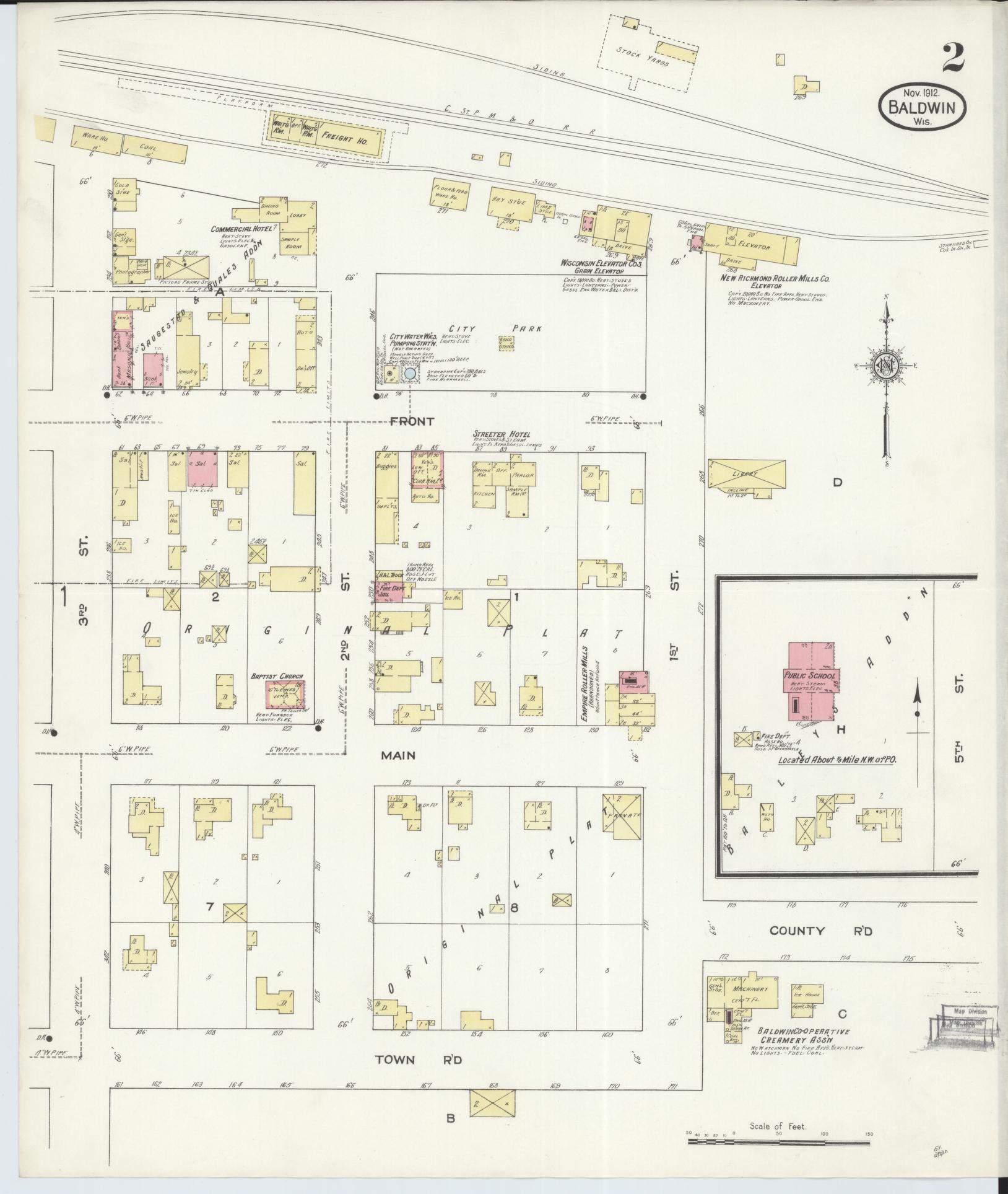 Sanborn Fire Insurance Map from Baldwin, St. Croix County, Wisconsin (1912), Sheet #0002 - Historic Sanborn Fire Insurance Map Print, vintage old map wall art, antique decor, genealogy gift, Wisconsin Wisconsin map