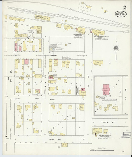Sanborn Fire Insurance Map from Baldwin, St. Croix County, Wisconsin (1912), Sheet #0002 - Historic Sanborn Fire Insurance Map Print, vintage old map wall art, antique decor, genealogy gift, Wisconsin Wisconsin map
