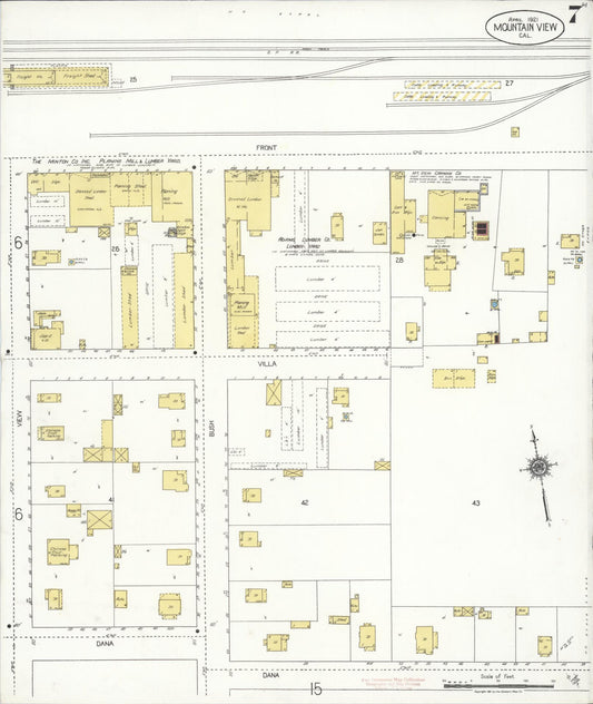 Sanborn Fire Insurance Map from Mountain View, Santa Clara County, California (1921), Sheet #0007 - Historic Sanborn Fire Insurance Map Print, vintage old map wall art, antique decor, genealogy gift, California California map