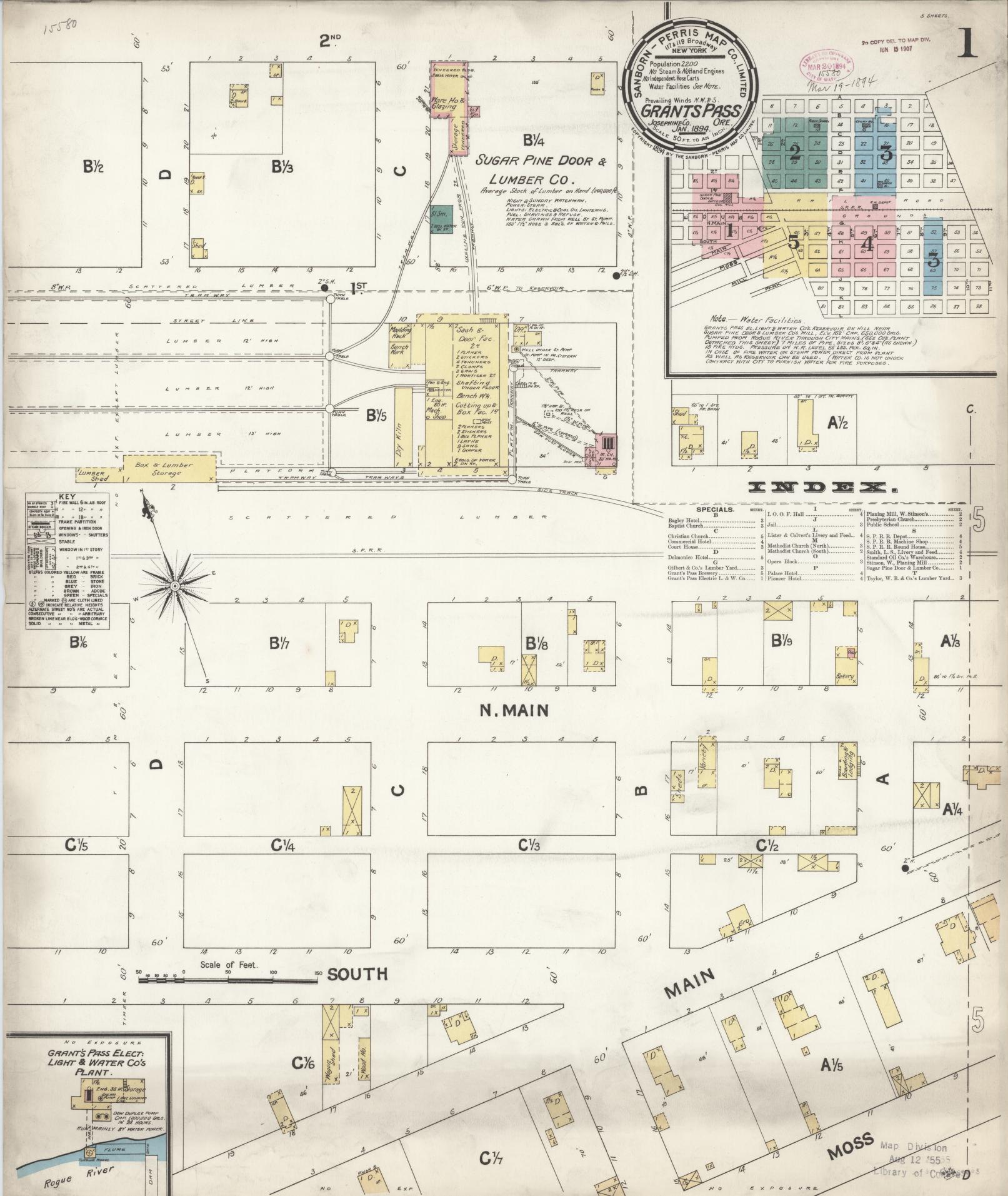 Sanborn Fire Insurance Map from Grants Pass, Josephine County, Oregon (1894), Sheet #0001 - Historic Sanborn Fire Insurance Map Print, vintage old map wall art, antique decor, genealogy gift, Oregon Oregon map