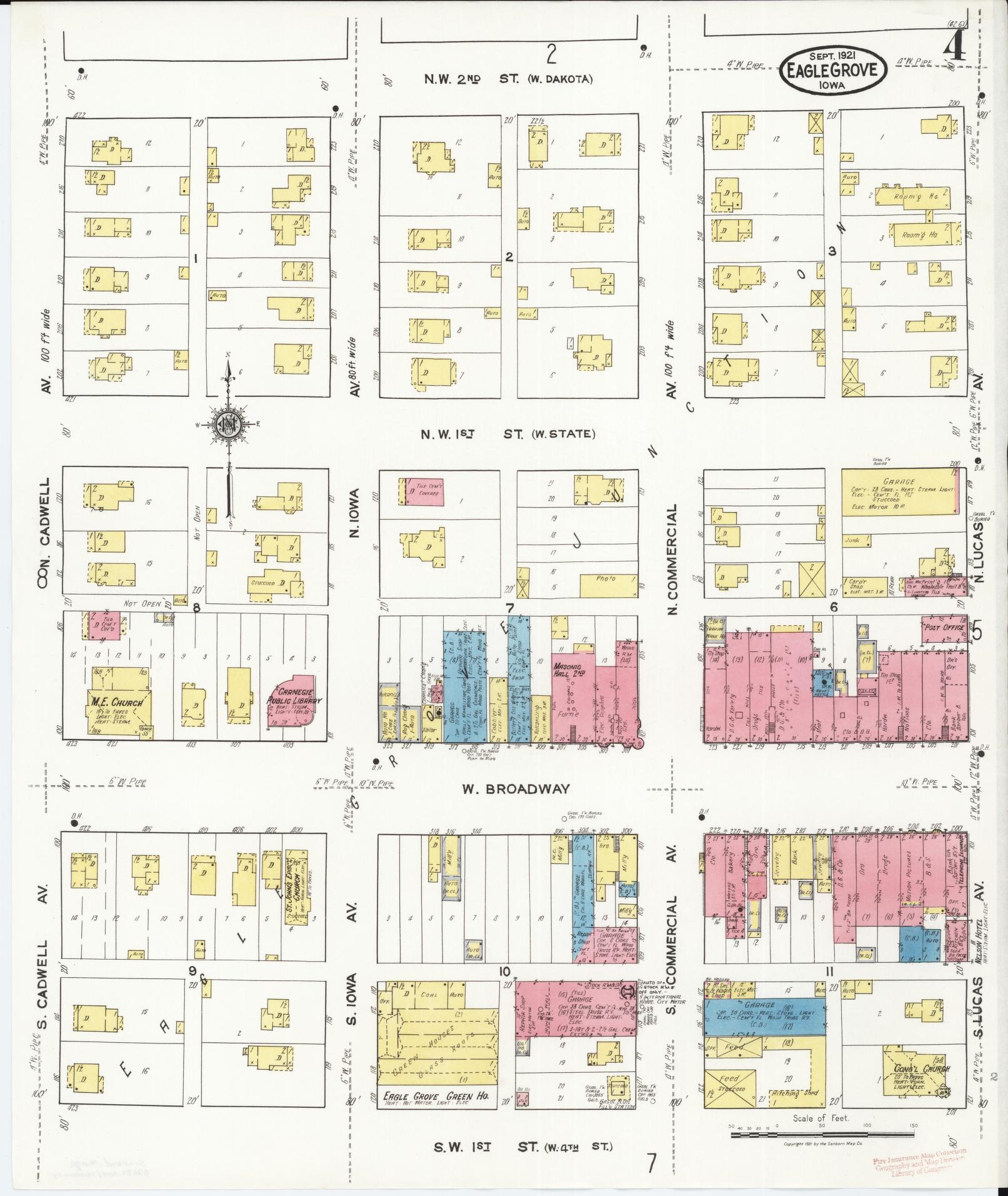 Sanborn Fire Insurance Map from Eagle Grove, Wright County, Iowa (1921), Sheet #0004 - Historic Sanborn Fire Insurance Map Print, vintage old map wall art
