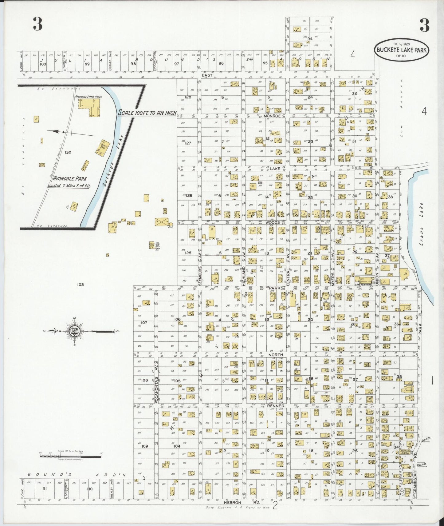 Sanborn Fire Insurance Map from Buckeye Lake, Licking County, Ohio (1929), Sheet #0003 - Complete Map Set gallery image, historic Sanborn map, vintage wall art, Ohio Ohio