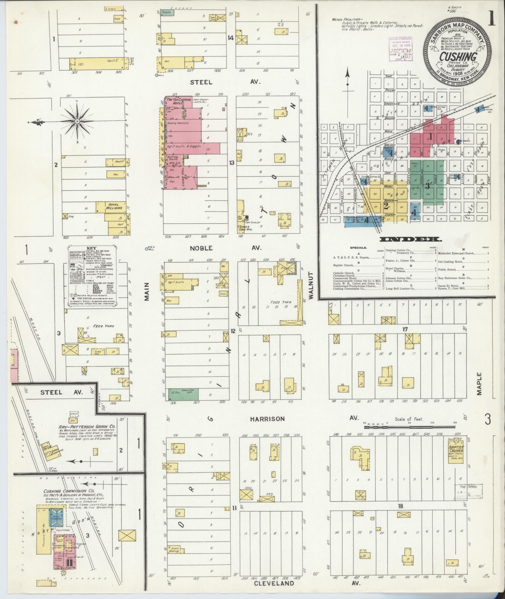 Sanborn Fire Insurance Map from Cushing, Payne County, Oklahoma (1908), Sheet #0001 - Historic Sanborn Fire Insurance Map Print, vintage old map wall art, antique decor, genealogy gift, Oklahoma Oklahoma map