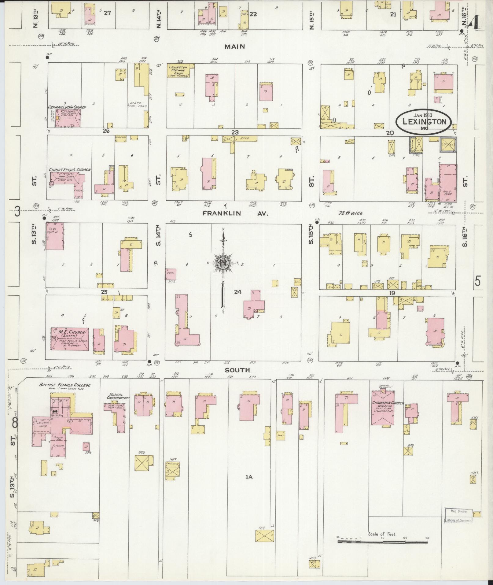 Sanborn Fire Insurance Map from Lexington, Lafayette County, Missouri (1910), Sheet #0004 - Complete Map Set gallery image, historic Sanborn map, vintage wall art, Missouri Missouri
