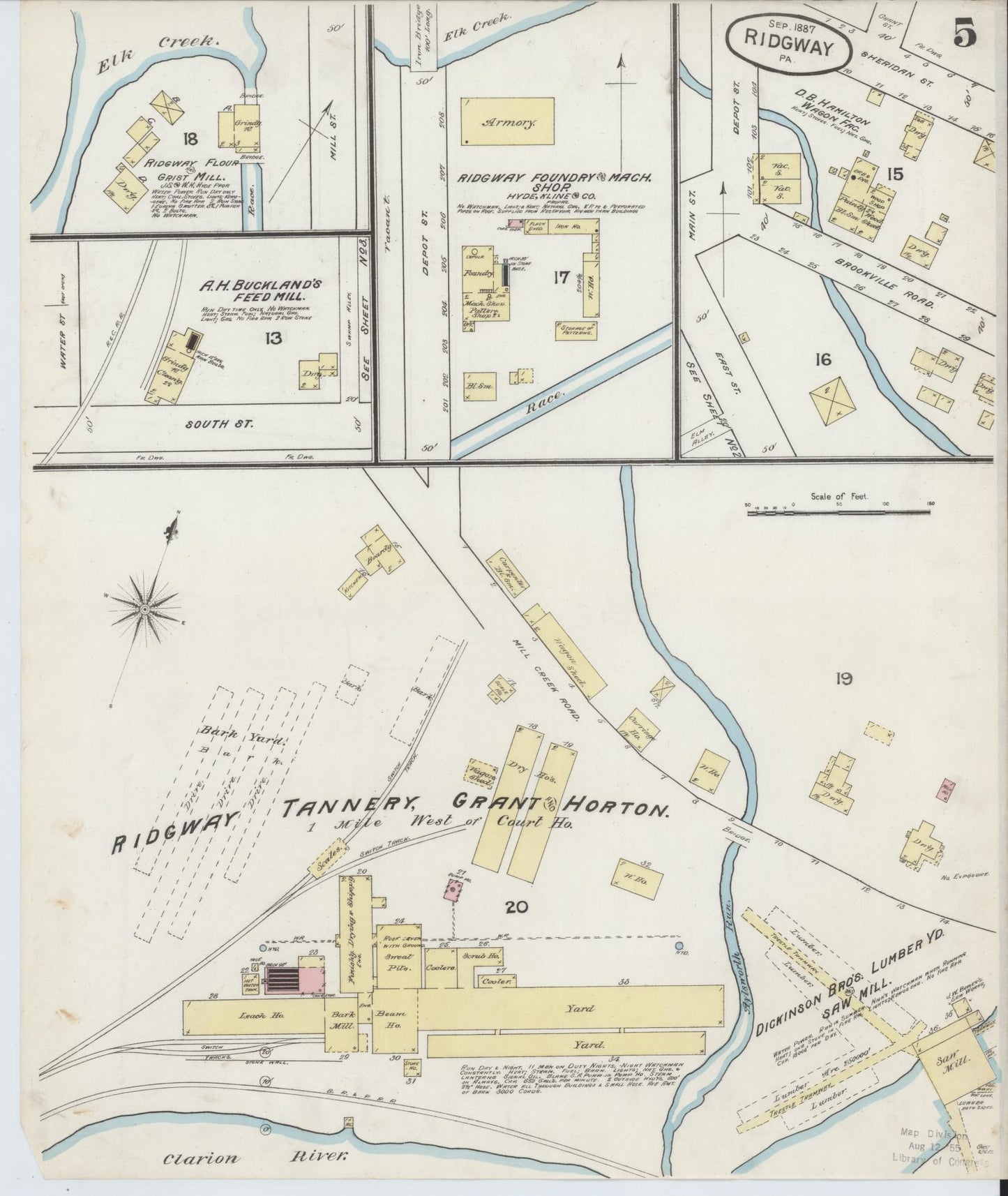 Sanborn Fire Insurance Map from Ridgway, Elk County, Pennsylvania (1887), Sheet #0005 - Complete Map Set gallery image, historic Sanborn map, vintage wall art, Pennsylvania Pennsylvania