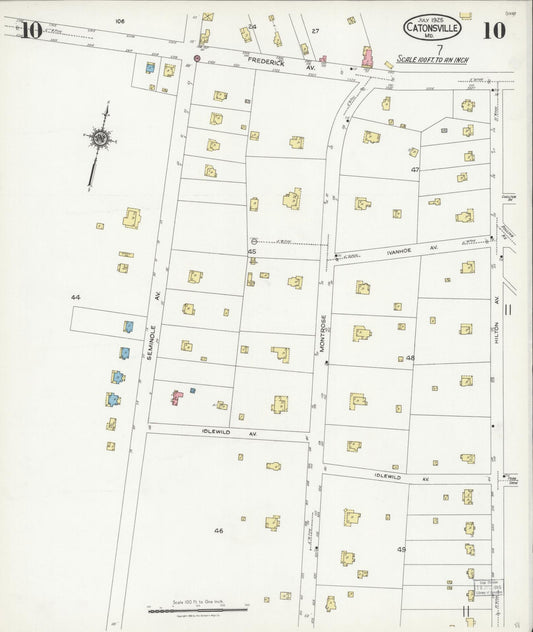 Sanborn Fire Insurance Map from Catonsville, Baltimore County, Maryland (1925), Sheet #0010 - Historic Sanborn Fire Insurance Map Print, vintage old map wall art, antique decor, genealogy gift, Maryland Maryland map