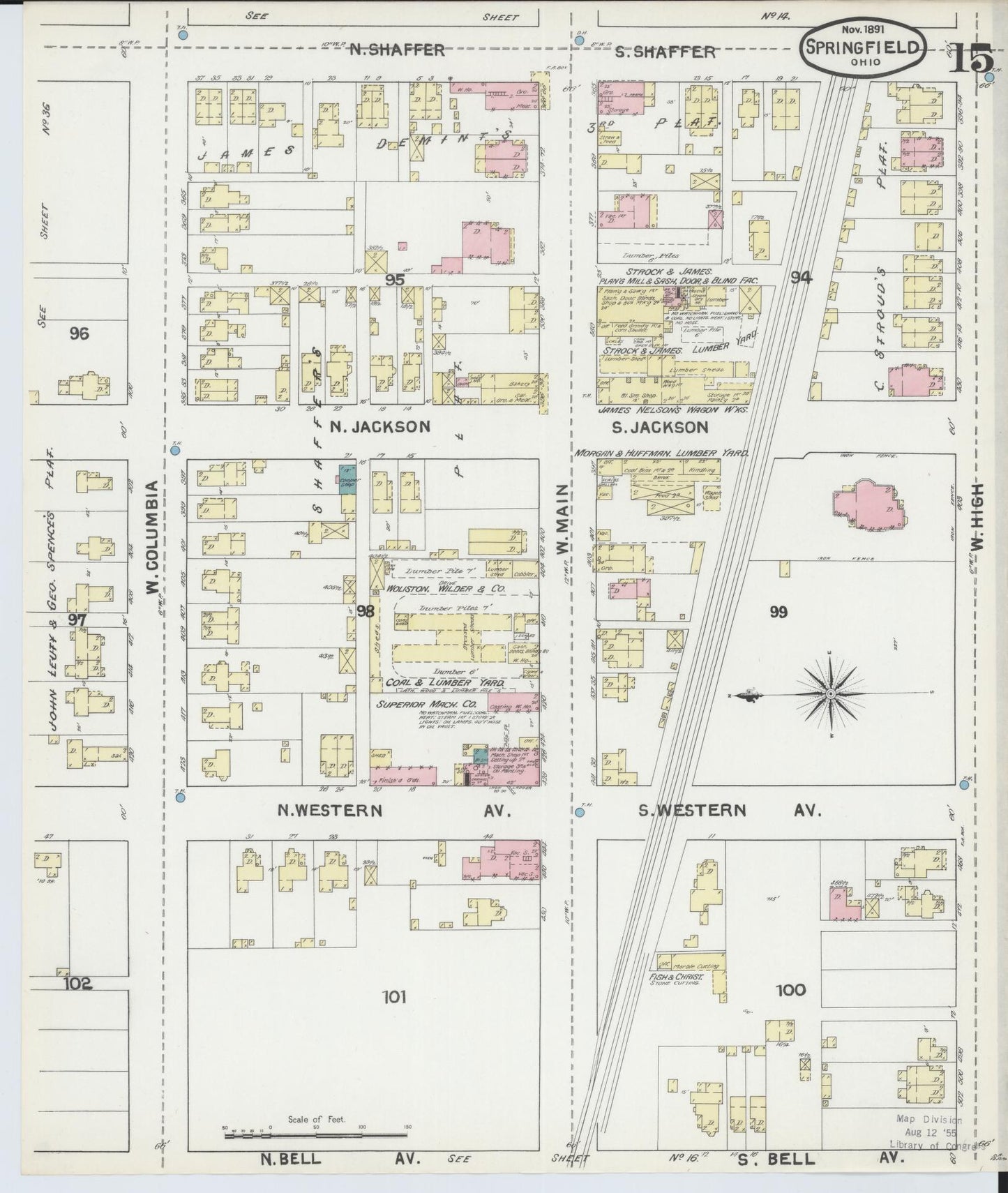 Sanborn Fire Insurance Map from Springfield, Clark County, Ohio (1891), Sheet #0015 - Complete Map Set gallery image, historic Sanborn map, vintage wall art, Ohio Ohio