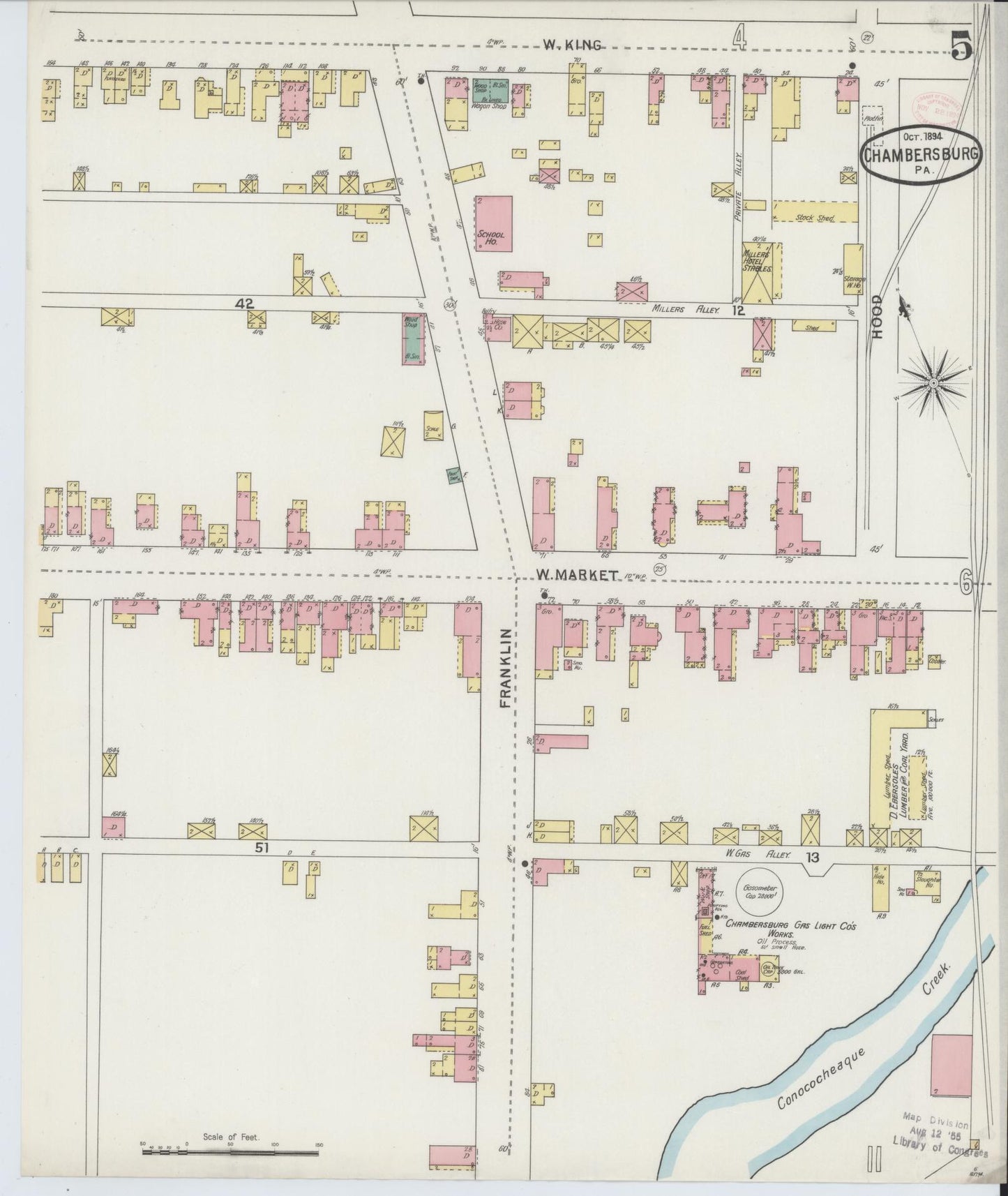 Sanborn Fire Insurance Map from Chambersburg, Franklin County, Pennsylvania (1894), Sheet #0005 - Historic Sanborn Fire Insurance Map Print, vintage old map wall art, antique decor, genealogy gift, Pennsylvania Pennsylvania map