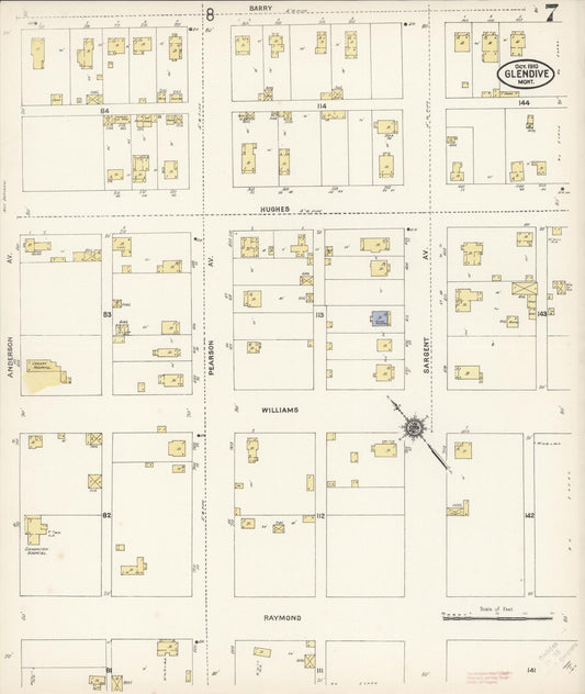 Sanborn Fire Insurance Map from Glendive, Dawson County, Montana (1910), Sheet #0007 - Historic Sanborn Fire Insurance Map Print, vintage old map wall art, antique decor, genealogy gift, Montana Montana map