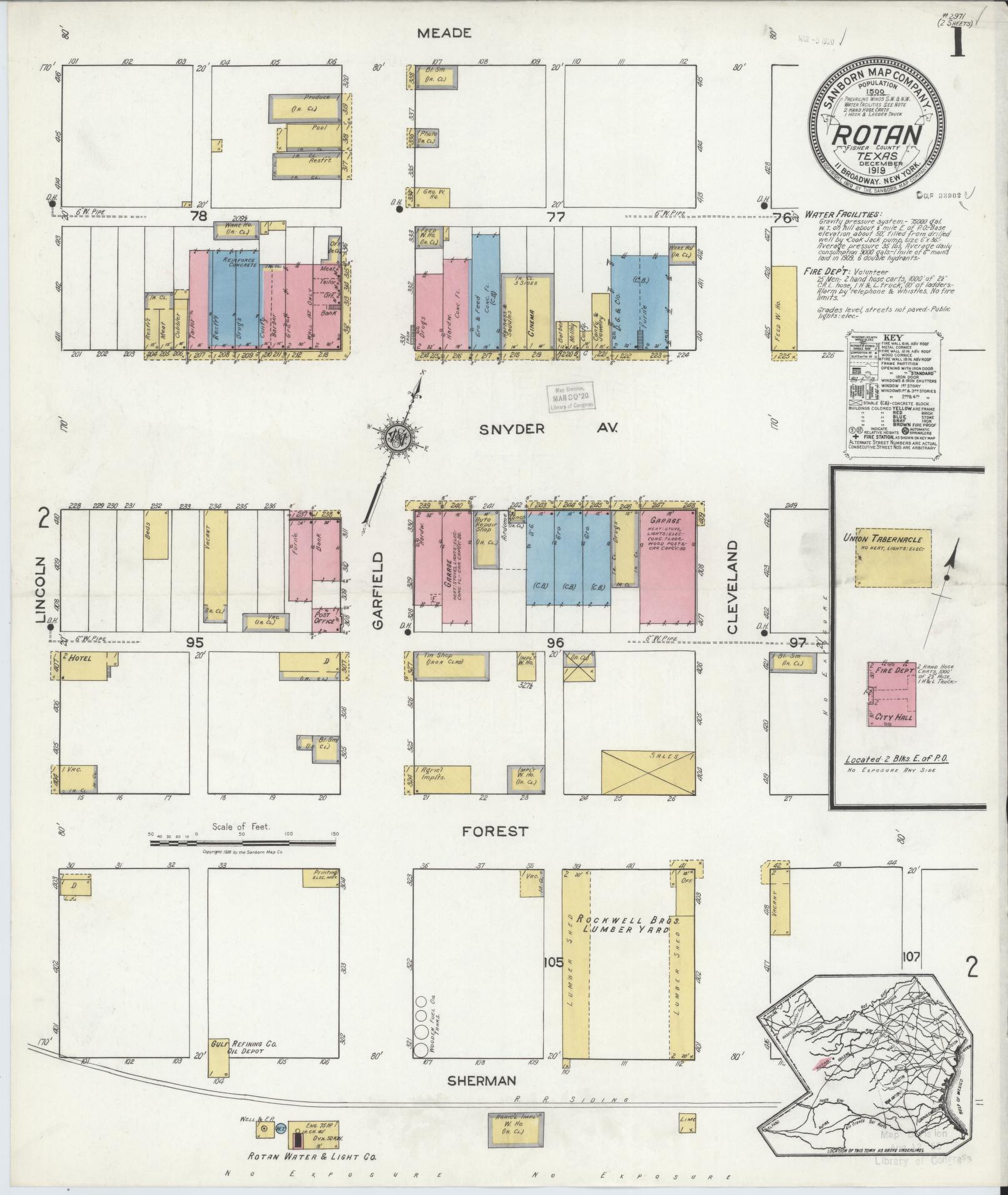 Sanborn Fire Insurance Map from Rotan, Fisher County, Texas. (1919) – Historic Sanborn Fire Insurance Map Print
