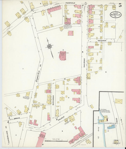 Sanborn Fire Insurance Map from Newville, Cumberland County, Pennsylvania (1910), Sheet #0005 - Historic Sanborn Fire Insurance Map Print, vintage old map wall art, antique decor, genealogy gift, Pennsylvania Pennsylvania map