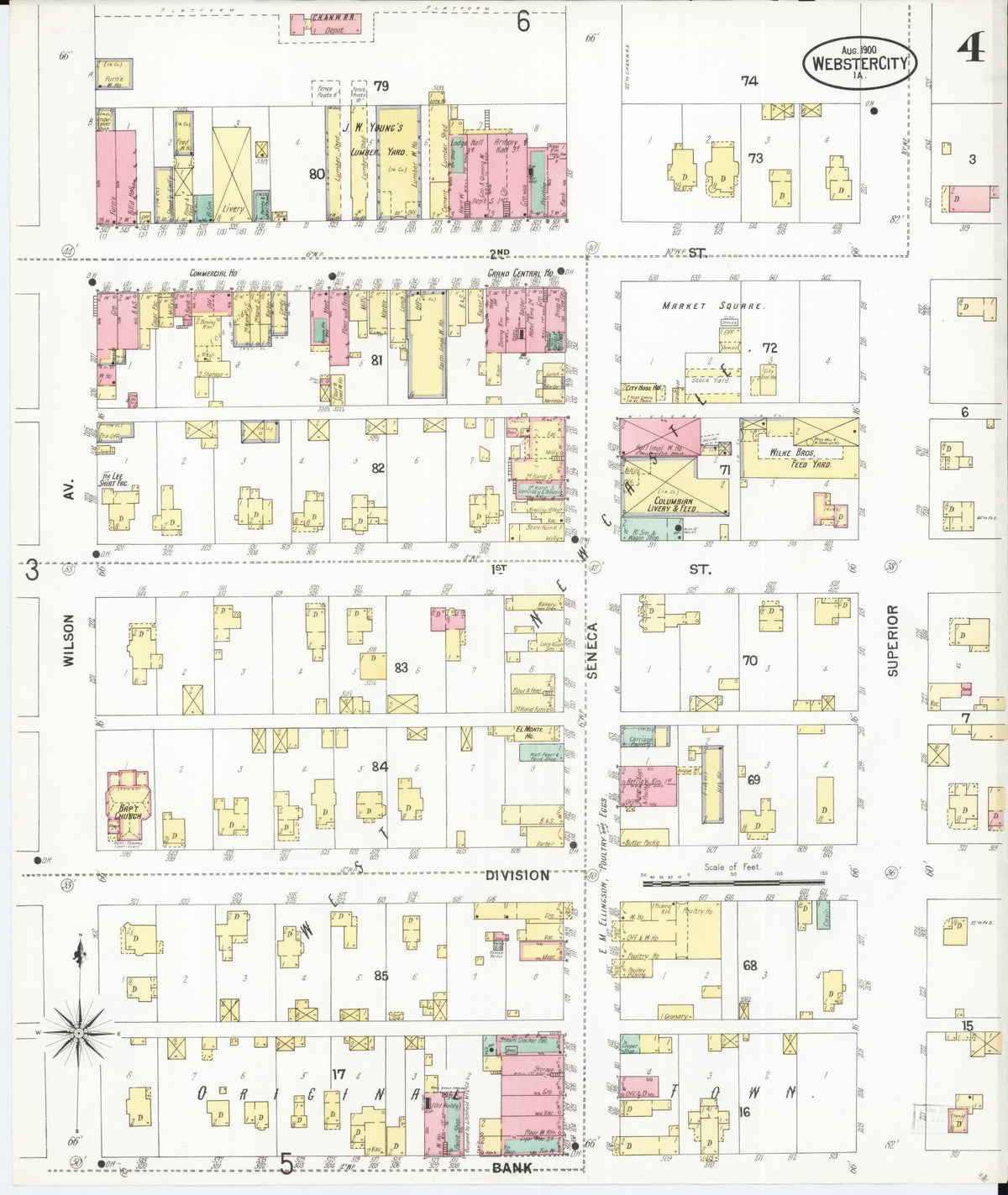 Sanborn Fire Insurance Map from Webster City, Hamilton County, Iowa (1900), Sheet #0004 - Historic Sanborn Fire Insurance Map Print, vintage old map wall art