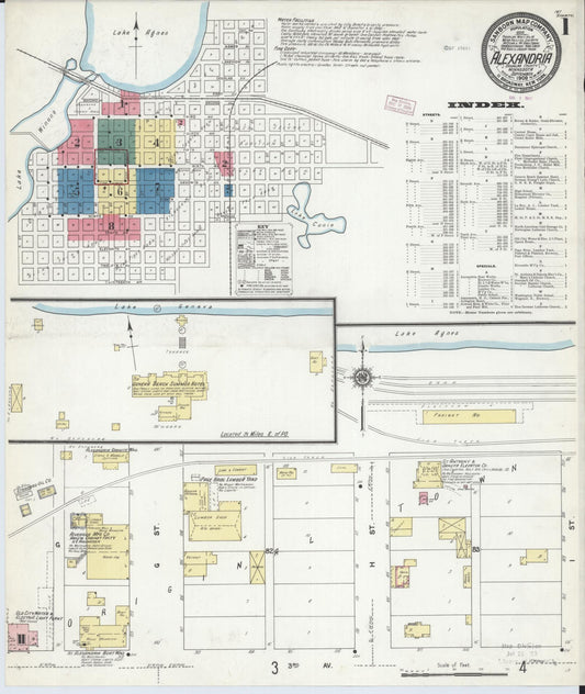 Sanborn Fire Insurance Map from Alexandria, Douglas County, Minnesota (1909), Sheet #0001 - Complete Map Set gallery image, historic Sanborn map, vintage wall art, Minnesota Minnesota