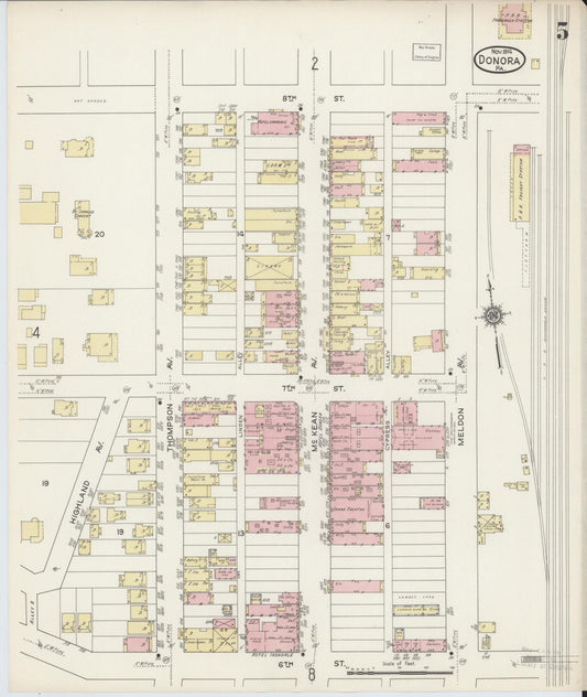 Sanborn Fire Insurance Map from Donora, Washington County, Pennsylvania (1914), Sheet #0005 - Historic Sanborn Fire Insurance Map Print, vintage old map wall art, antique decor, genealogy gift, Pennsylvania Pennsylvania map