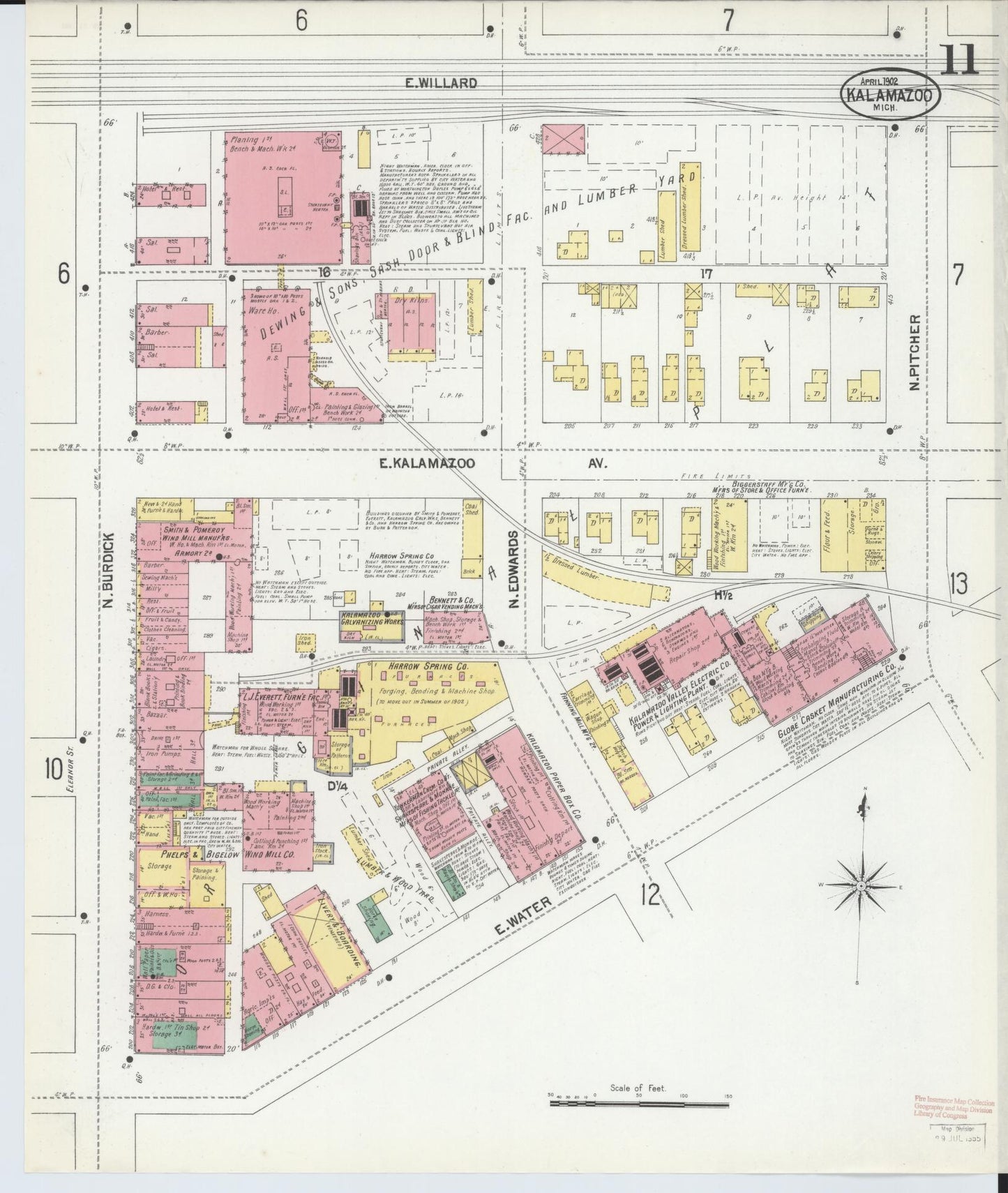 Sanborn Fire Insurance Map from Kalamazoo, Kalamazoo County, Michigan (1902), Sheet #0011 - Complete Map Set gallery image, historic Sanborn map, vintage wall art, Michigan Michigan