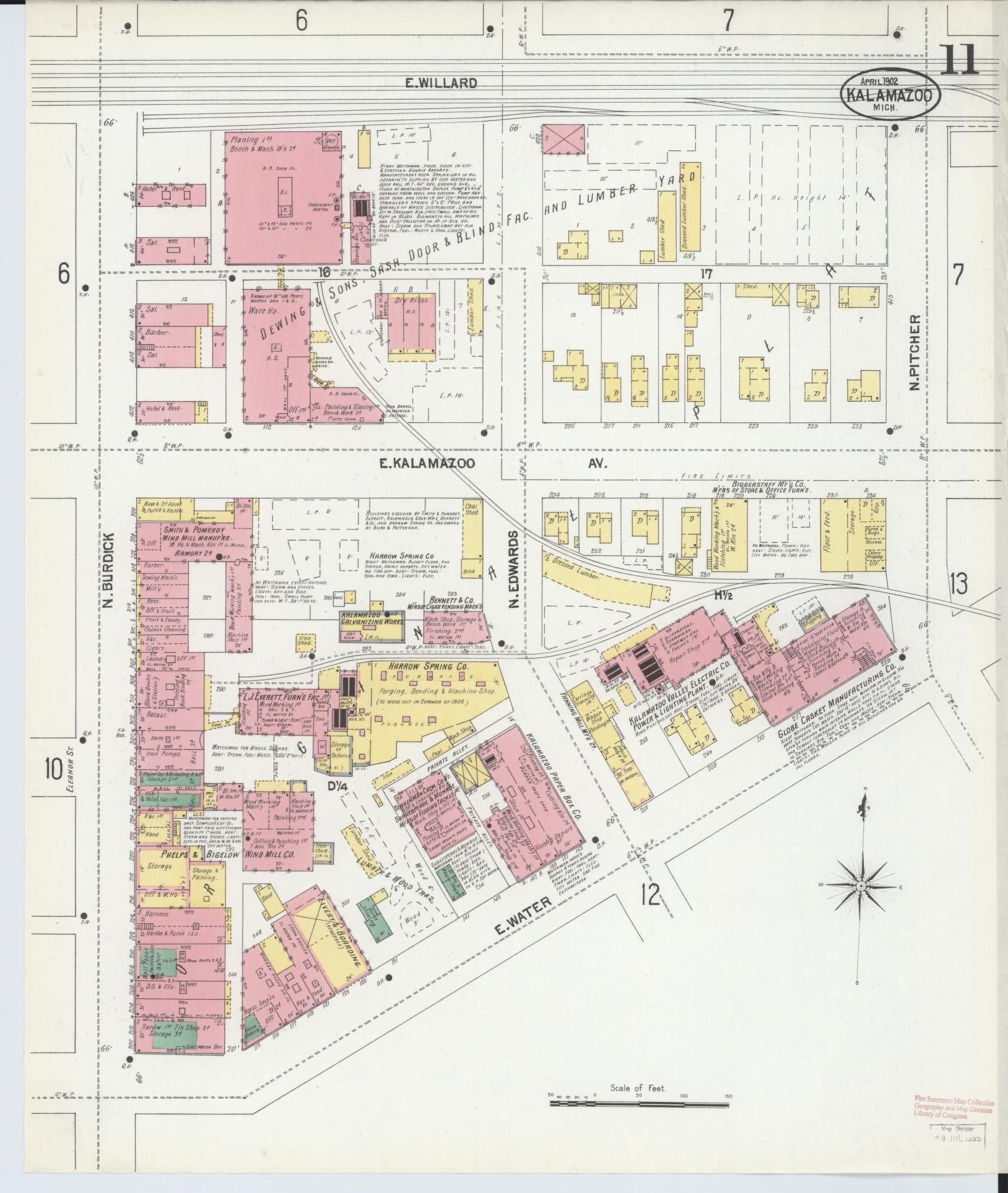 Sanborn Fire Insurance Map from Kalamazoo, Kalamazoo County, Michigan (1902), Sheet #0011 - Complete Map Set gallery image, historic Sanborn map, vintage wall art, Michigan Michigan
