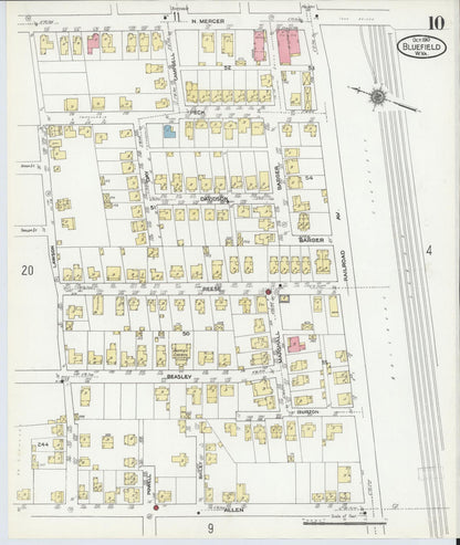 Sanborn Fire Insurance Map from Bluefield, Mercer County, West Virginia (1910), Sheet #0010 - Complete Map Set gallery image, historic Sanborn map, vintage wall art, West Virginia West Virginia