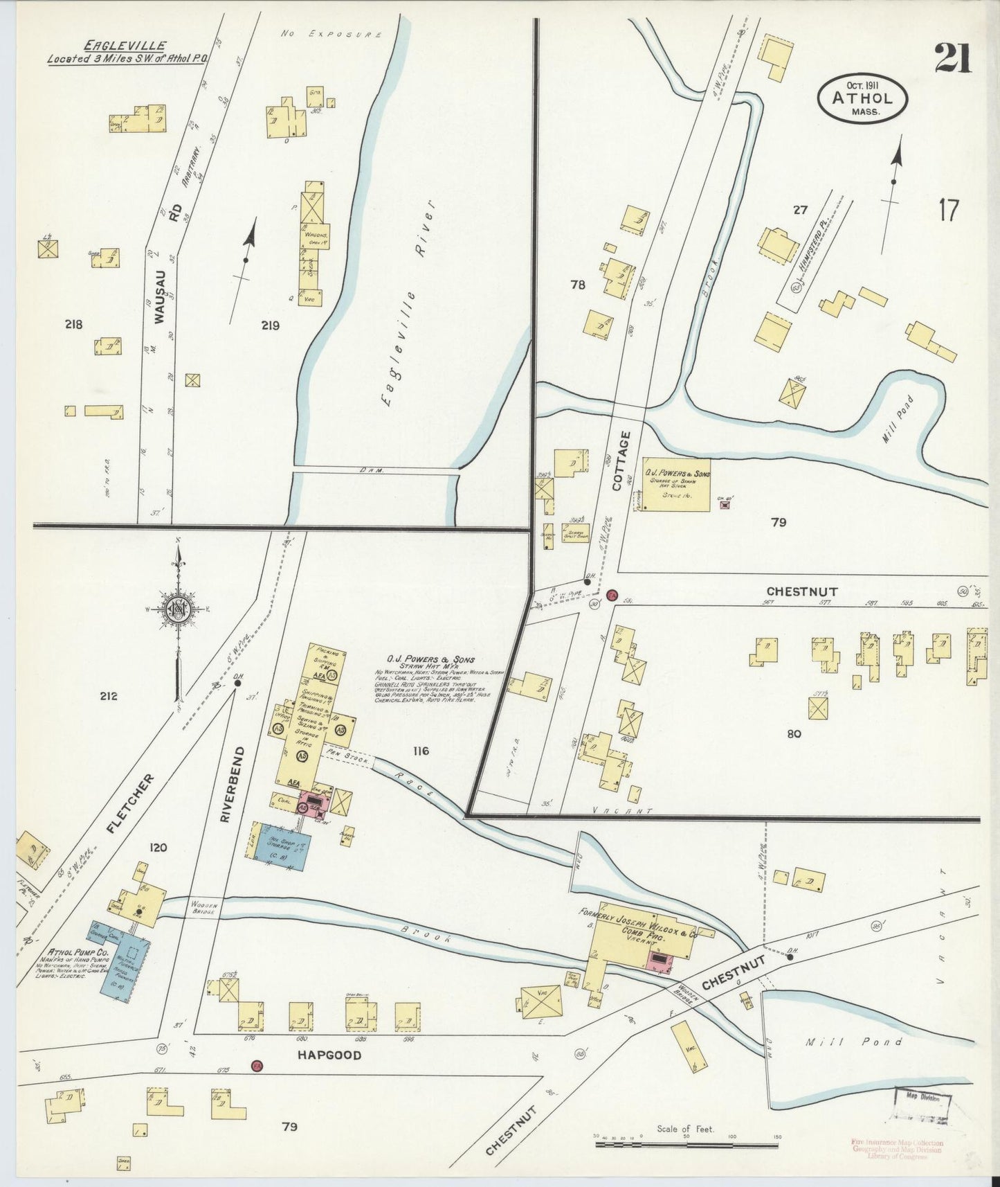 Sanborn Fire Insurance Map from Athol, Worcester County, Massachusetts (1911), Sheet #0021 - Complete Map Set gallery image, historic Sanborn map, vintage wall art, Massachusetts Massachusetts