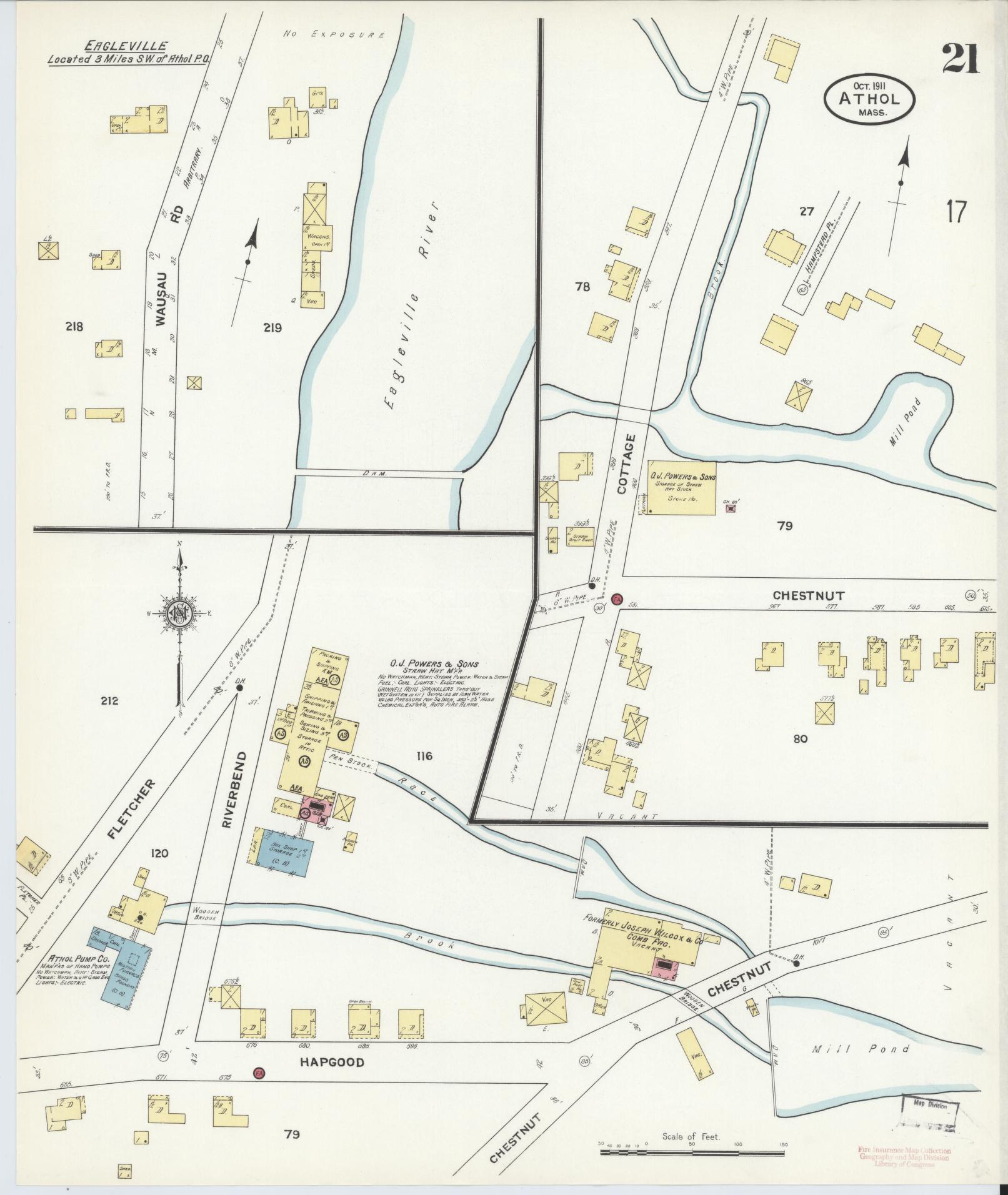 Sanborn Fire Insurance Map from Athol, Worcester County, Massachusetts (1911), Sheet #0021 - Complete Map Set gallery image, historic Sanborn map, vintage wall art, Massachusetts Massachusetts
