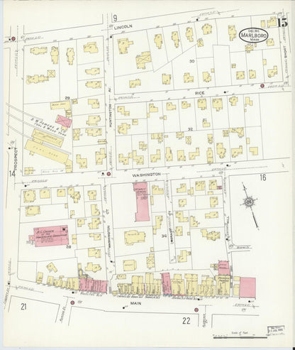 Sanborn Fire Insurance Map from Marlborough, Middlesex County, Massachusetts (1912), Sheet #0015 - Historic Sanborn Fire Insurance Map Print, vintage old map wall art, antique decor, genealogy gift, Massachusetts Massachusetts map