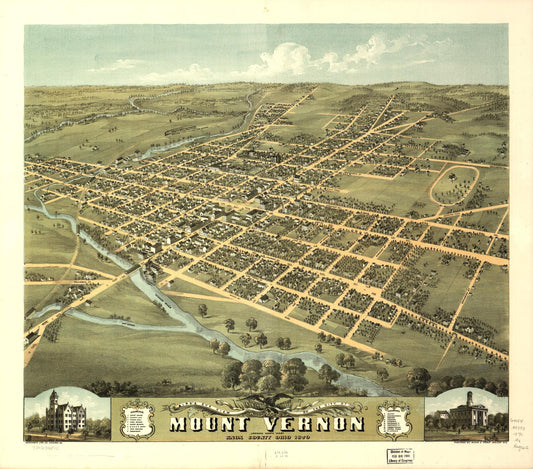 Bird's eye view of the city of Mount Vernon, Knox County, Ohio 1870. (1870) – Historic Bird’s-Eye View Panorama Print