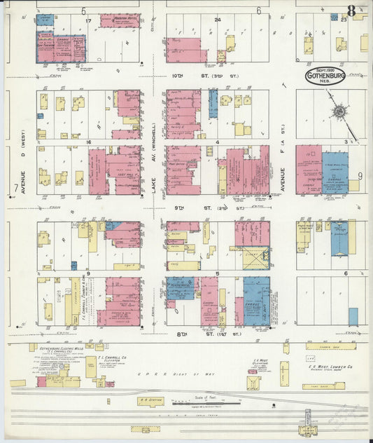 Sanborn Fire Insurance Map from Gothenburg, Dawson County, Nebraska (1920), Sheet #0008 - Historic Sanborn Fire Insurance Map Print, vintage old map wall art, antique decor, genealogy gift, Nebraska Nebraska map
