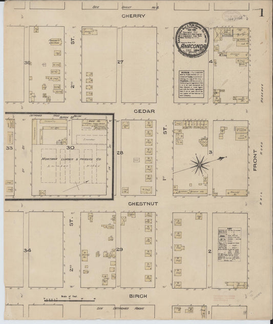 Sanborn Fire Insurance Map from Anaconda, Deer Lodge County, Montana (1884), Sheet #0001 - Historic Sanborn Fire Insurance Map Print, vintage old map wall art, antique decor, genealogy gift, Montana Montana map