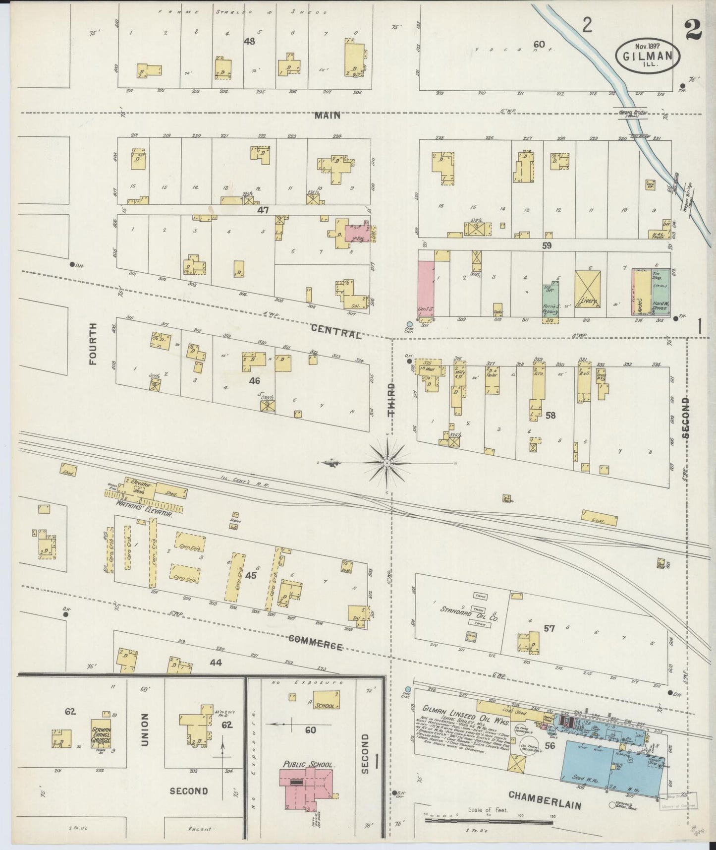 Sanborn Fire Insurance Map from Gilman, Iroquois County, Illinois (1897), Sheet #0002 - Complete Map Set gallery image, historic Sanborn map, vintage wall art, Illinois Illinois