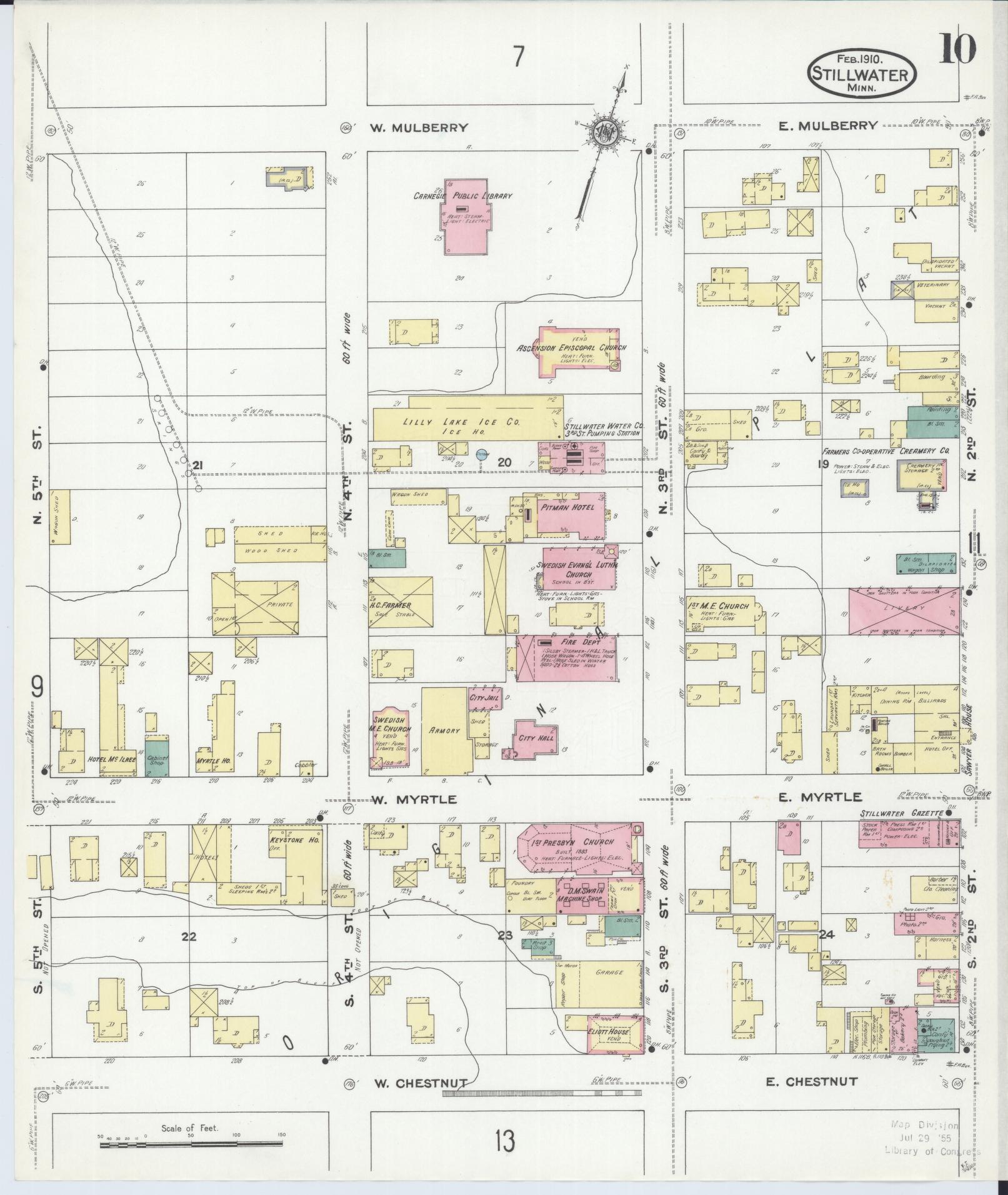Sanborn Fire Insurance Map from Stillwater, Washington County, Minnesota (1910), Sheet #0010 - Historic Sanborn Fire Insurance Map Print, vintage old map wall art, antique decor, genealogy gift, Minnesota Minnesota map