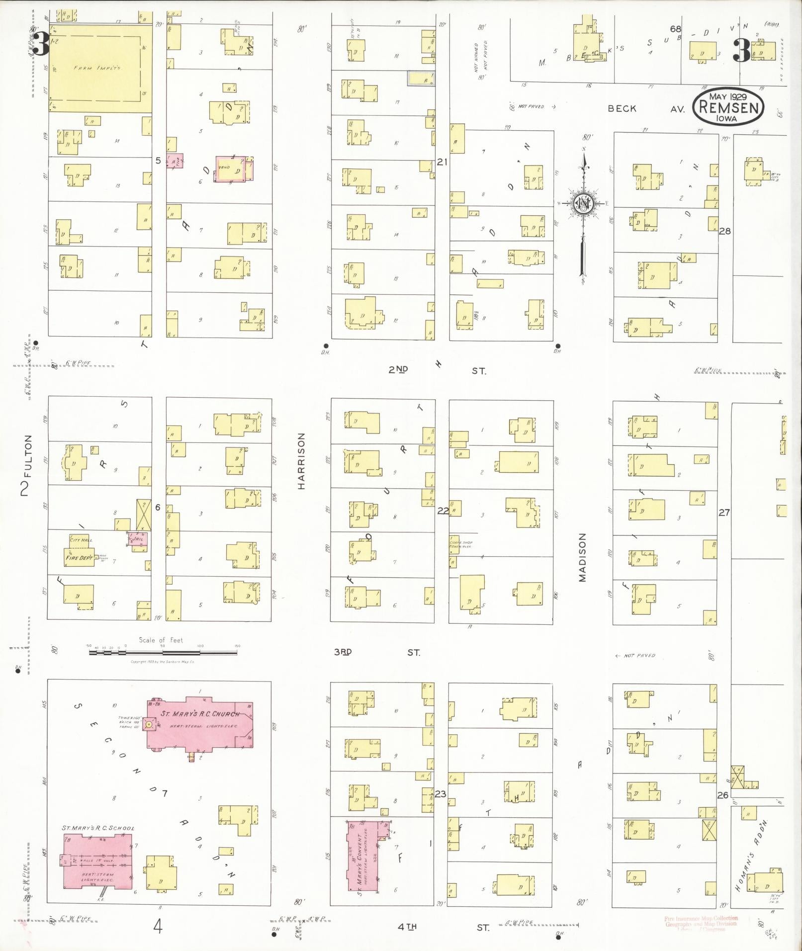 Sanborn Fire Insurance Map from Remsen, Plymouth County, Iowa (1929), Sheet #0003 - Historic Sanborn Fire Insurance Map Print