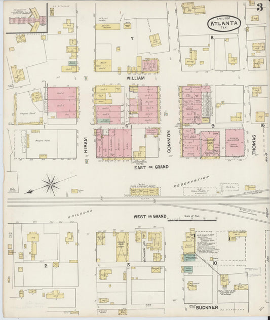 Sanborn Fire Insurance Map from Atlanta, Cass County, Texas (1890), Sheet #0003 - Historic Sanborn Fire Insurance Map Print, vintage old map wall art, antique decor, genealogy gift, Texas Texas map