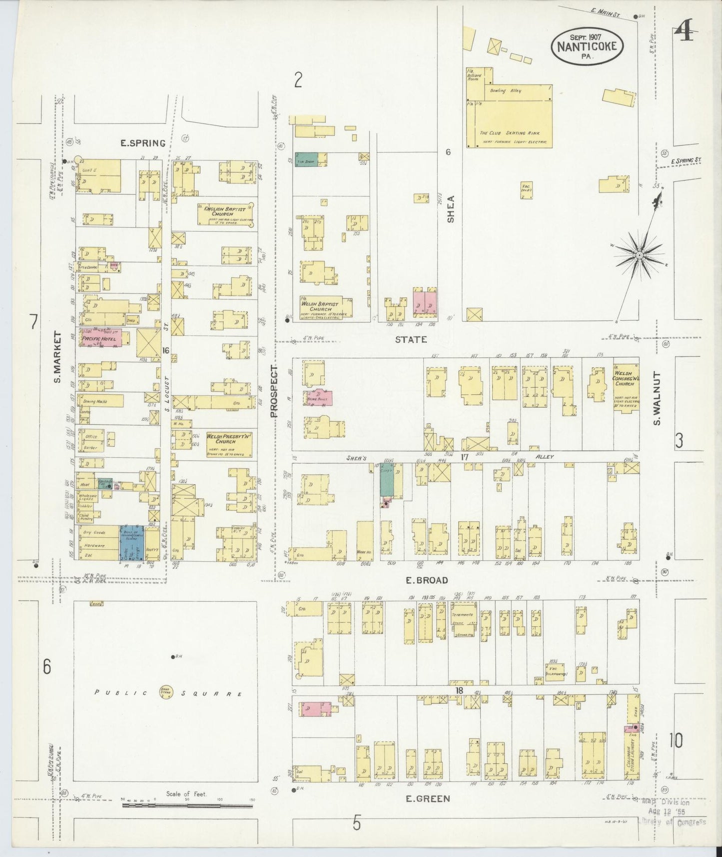 Sanborn Fire Insurance Map from Nanticoke, Luzerne County, Pennsylvania (1907), Sheet #0004 - Historic Sanborn Fire Insurance Map Print, vintage old map wall art, antique decor, genealogy gift, Pennsylvania Pennsylvania map