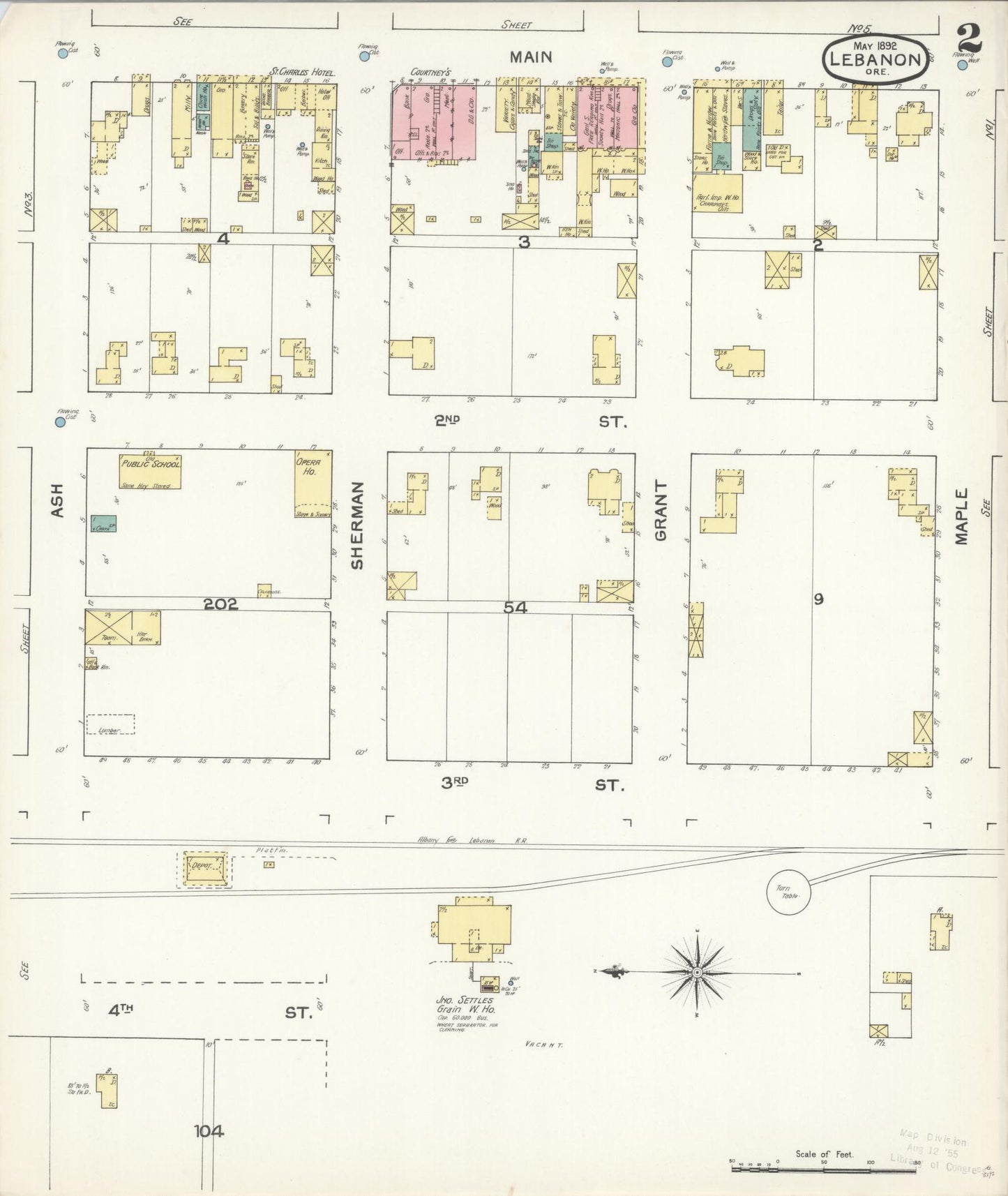 Sanborn Fire Insurance Map from Lebanon, Linn County, Oregon (1892), Sheet #0002 - Complete Map Set gallery image, historic Sanborn map, vintage wall art, Oregon Oregon