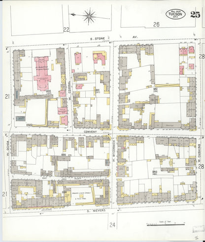 Sanborn Fire Insurance Map from Tucson, Pima County, Arizona (1909), Sheet #0025 - Complete Map Set gallery image, historic Sanborn map, vintage wall art, Arizona Arizona