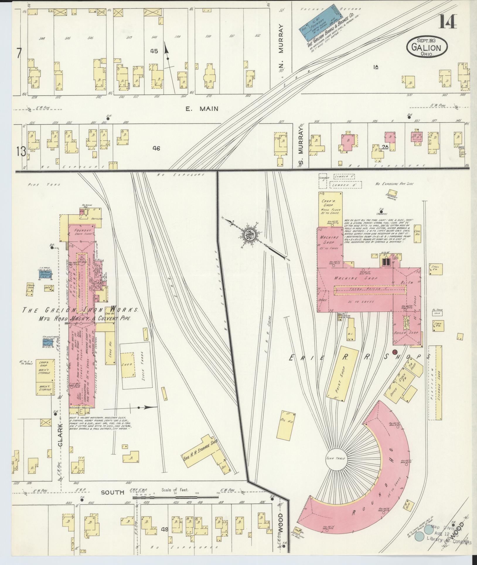 Sanborn Fire Insurance Map from Galion, Crawford County, Ohio (1913), Sheet #0014 - Historic Sanborn Fire Insurance Map Print, vintage old map wall art, antique decor, genealogy gift, Ohio Ohio map