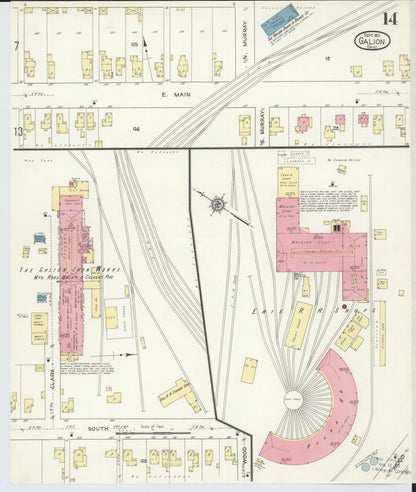 Sanborn Fire Insurance Map from Galion, Crawford County, Ohio (1913), Sheet #0014 - Historic Sanborn Fire Insurance Map Print, vintage old map wall art, antique decor, genealogy gift, Ohio Ohio map