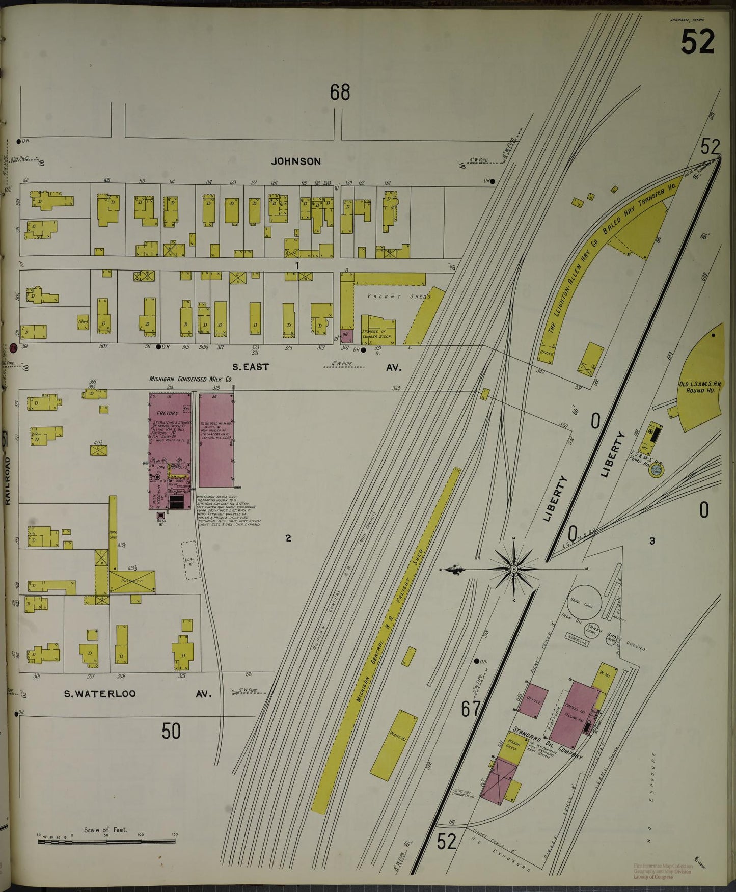 Sanborn Fire Insurance Map from Jackson, Jackson County, Michigan (1907), Sheet #0052 - Complete Map Set gallery image, historic Sanborn map, vintage wall art, Michigan Michigan