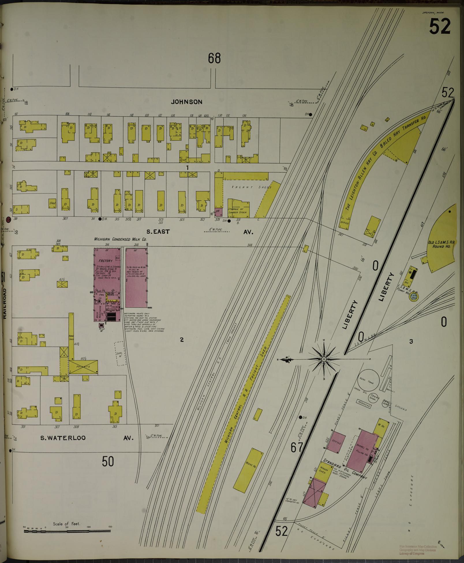 Sanborn Fire Insurance Map from Jackson, Jackson County, Michigan (1907), Sheet #0052 - Complete Map Set gallery image, historic Sanborn map, vintage wall art, Michigan Michigan