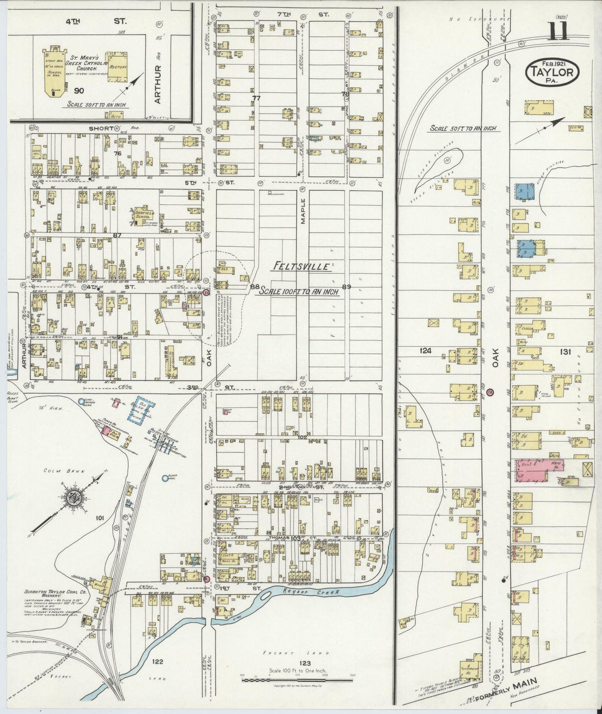 Sanborn Fire Insurance Map from Taylor, Lackawanna County, Pennsylvania (1921), Sheet #0011 - Historic Sanborn Fire Insurance Map Print, vintage old map wall art, antique decor, genealogy gift, Pennsylvania Pennsylvania map