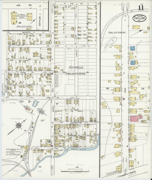 Sanborn Fire Insurance Map from Taylor, Lackawanna County, Pennsylvania (1921), Sheet #0011 - Historic Sanborn Fire Insurance Map Print, vintage old map wall art, antique decor, genealogy gift, Pennsylvania Pennsylvania map
