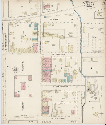 Sanborn Fire Insurance Map from Tyler, Smith County, Texas (1885), Sheet #0003 - Complete Map Set gallery image, historic Sanborn map, vintage wall art, Texas Texas