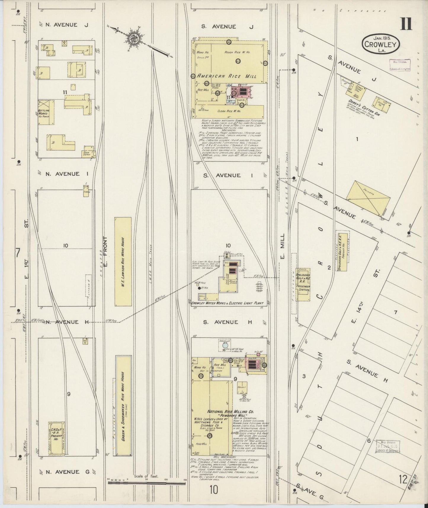 Sanborn Fire Insurance Map from Crowley, Acadia Parish, Louisiana (1915), Sheet #0011 - Complete Map Set gallery image, historic Sanborn map, vintage wall art, Louisiana Louisiana