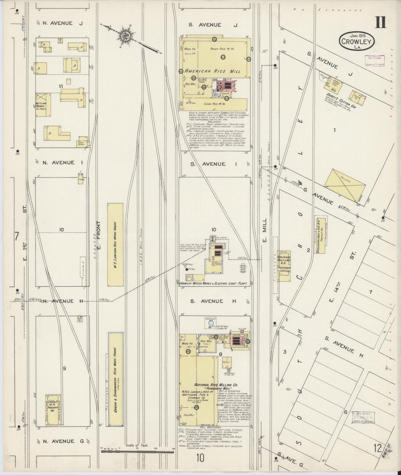 Sanborn Fire Insurance Map from Crowley, Acadia Parish, Louisiana (1915), Sheet #0011 - Complete Map Set gallery image, historic Sanborn map, vintage wall art, Louisiana Louisiana