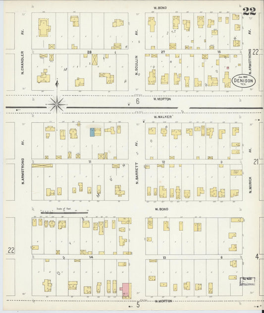 Sanborn Fire Insurance Map from Denison, Grayson County, Texas (1903), Sheet #0022 - Historic Sanborn Fire Insurance Map Print, vintage old map wall art, antique decor, genealogy gift, Texas Texas map