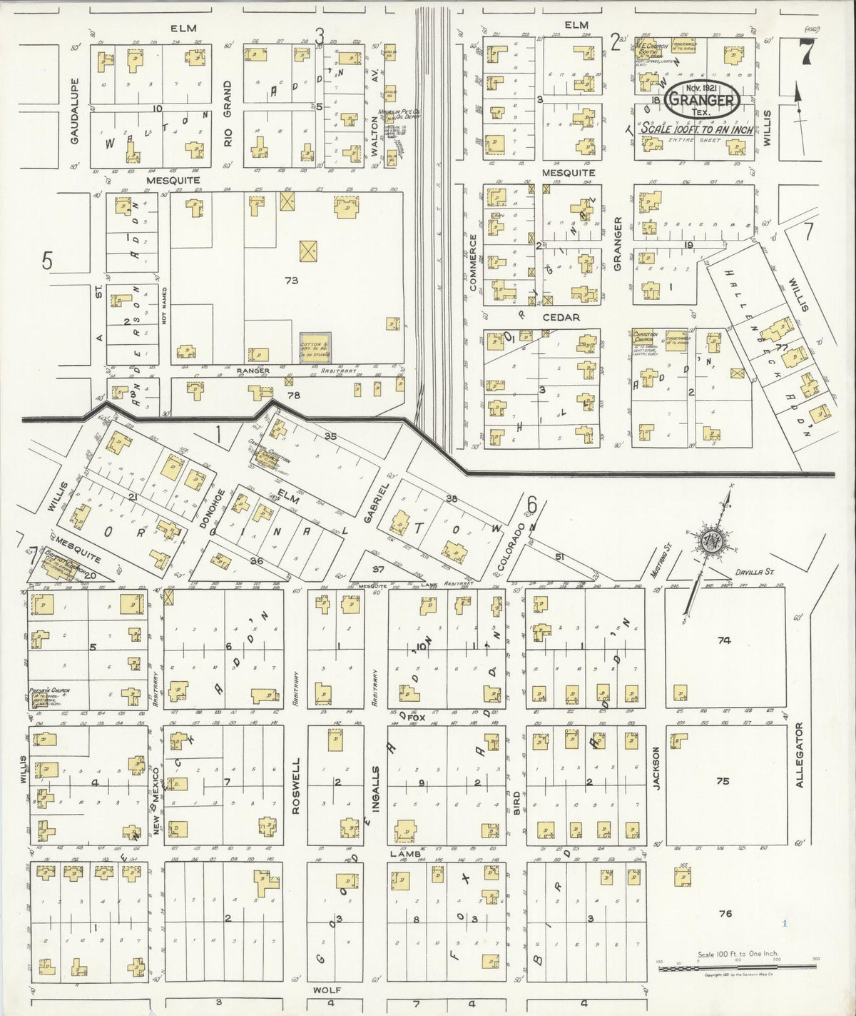 Sanborn Fire Insurance Map from Granger, Williamson County, Texas (1921), Sheet #0007 - Complete Map Set gallery image, historic Sanborn map, vintage wall art, Texas Texas