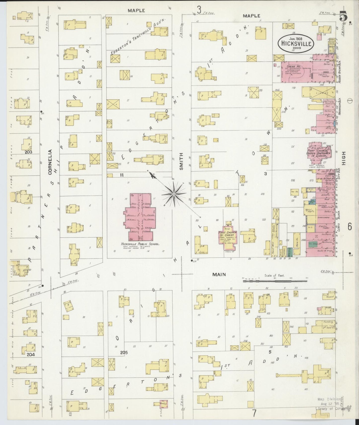 Sanborn Fire Insurance Map from Hicksville, Defiance County, Ohio (1908), Sheet #0005 - Historic Sanborn Fire Insurance Map Print, vintage old map wall art, antique decor, genealogy gift, Ohio Ohio map