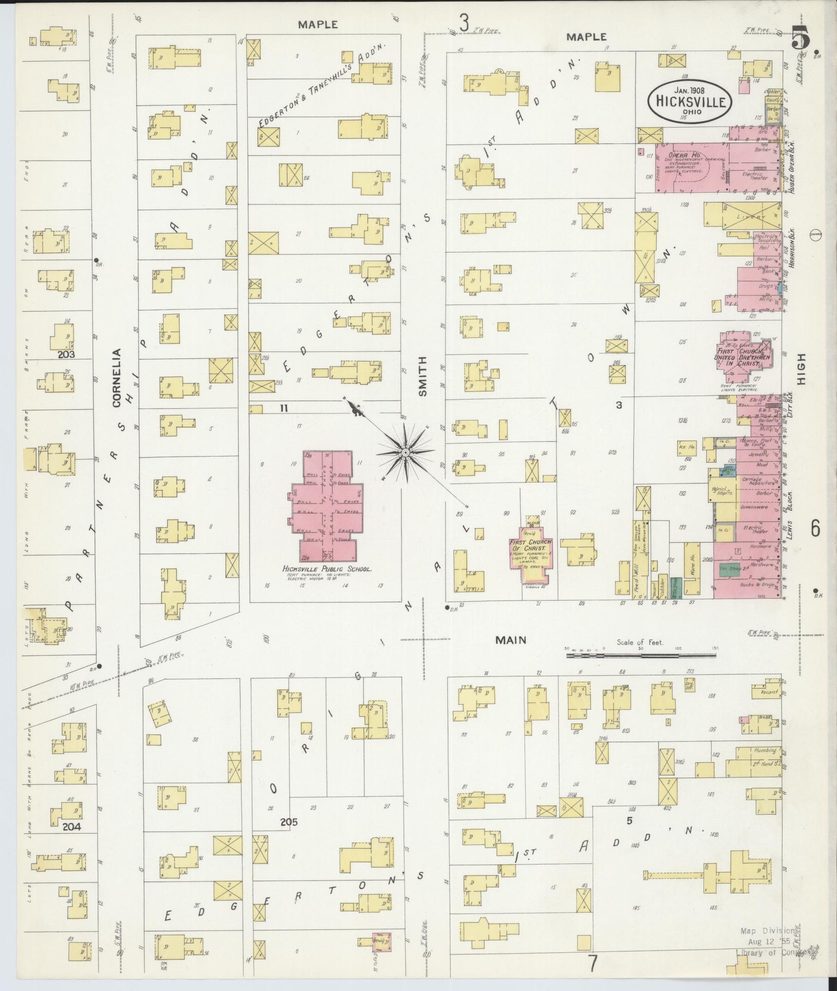 Sanborn Fire Insurance Map from Hicksville, Defiance County, Ohio (1908), Sheet #0005 - Historic Sanborn Fire Insurance Map Print, vintage old map wall art, antique decor, genealogy gift, Ohio Ohio map
