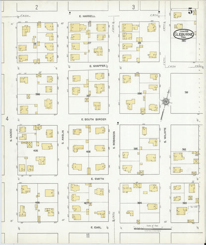 Sanborn Fire Insurance Map from Cleburne, Johnson County, Texas (1918), Sheet #0005 - Historic Sanborn Fire Insurance Map Print, vintage old map wall art, antique decor, genealogy gift, Texas Texas map