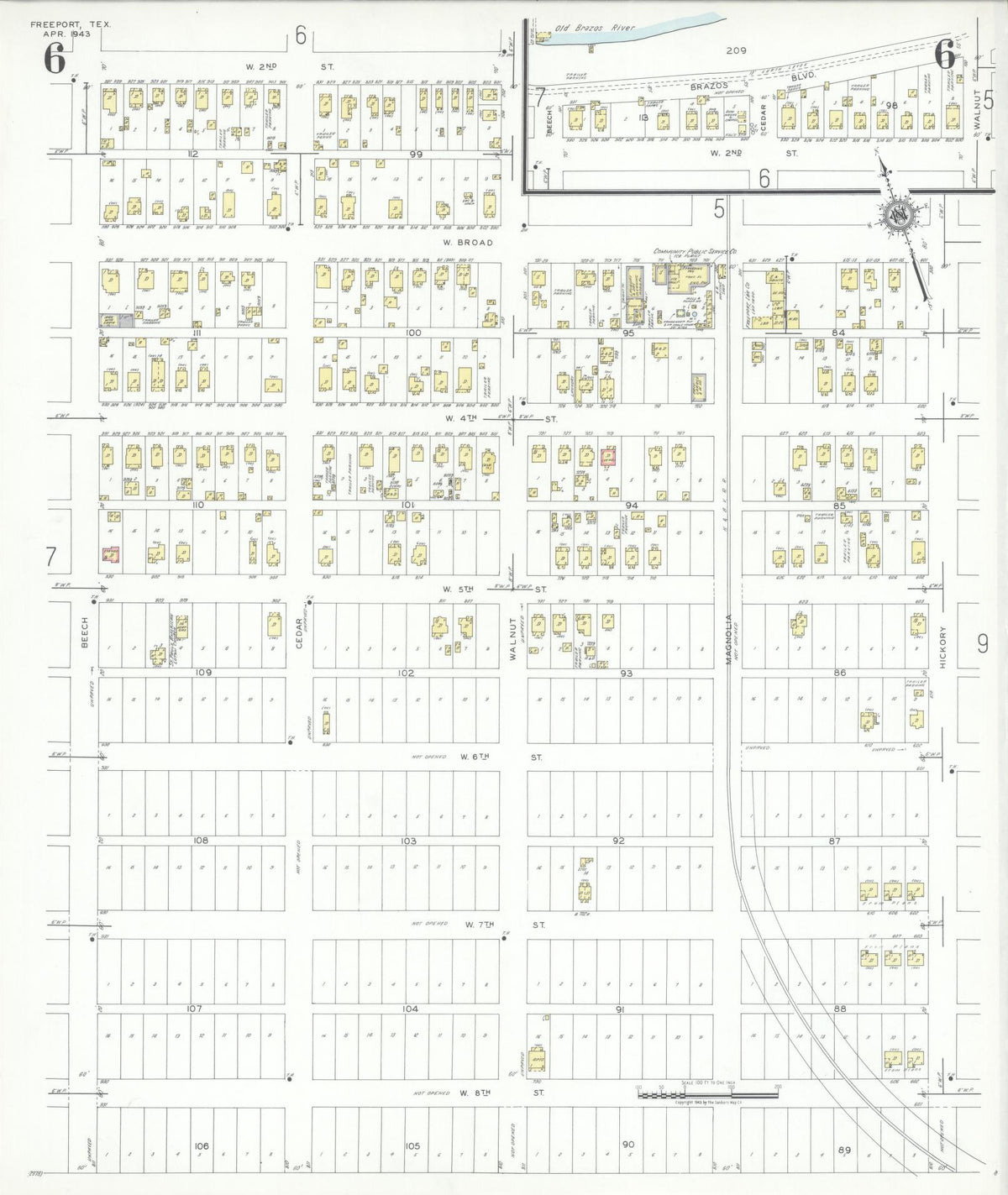 Sanborn Fire Insurance Map from Freeport, Brazoria County, Texas (1943), Sheet #0006 - Complete Map Set gallery image, historic Sanborn map, vintage wall art, Texas Texas
