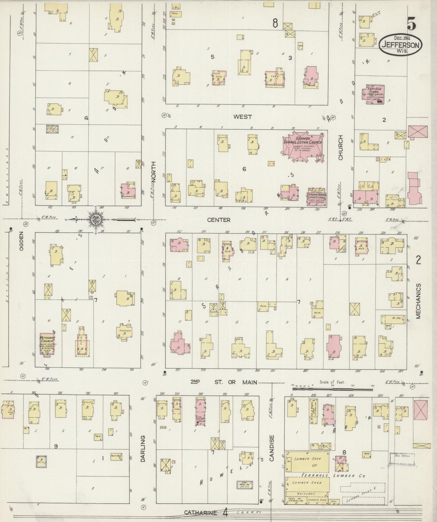 Sanborn Fire Insurance Map from Jefferson, Jefferson County, Wisconsin (1914), Sheet #0005 - Complete Map Set gallery image, historic Sanborn map, vintage wall art, Wisconsin Wisconsin
